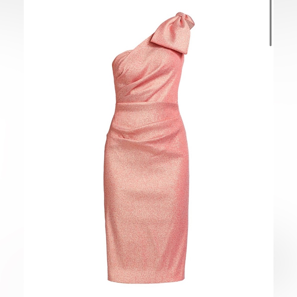 Teri Jon by Rickie Freeman Shimmering One-Shoulder Bow Cocktail Dress